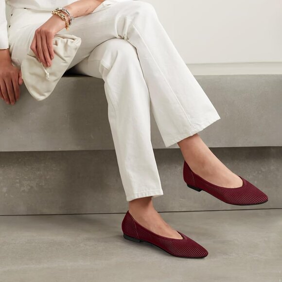 Women's Flats Shoes Pointed Toe Ballet Comfortable Dressy Slip On Flat Red - Picture 6 of 6